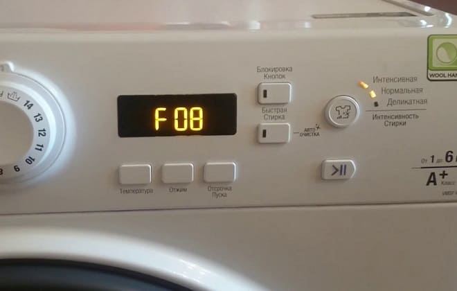 У пральній машині Індезіт помилка F 08